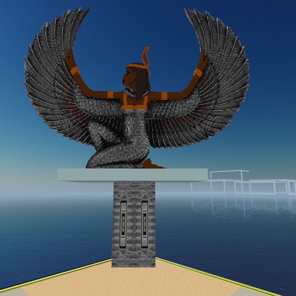 Goddess Ma'at by Lexx Lucre and myself, at Pixelarity II gallery in Milan, looking out on the mainland